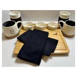 Picnic at Ascot Bamboo Charcuterie Board Serving Set With Mugs, Bowls & Sleeves