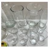 Mixed Lot Clear Glass Vases, Pitcher, Tumblers & Lighted Angel
