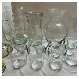 Mixed Lot Clear Glass Vases, Pitcher, Tumblers & Lighted Angel