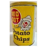 Vintage Red Dot Potato Chips Tin & Glass Oil Lamp Mixed Lot