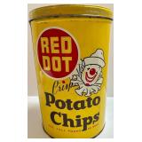 Vintage Red Dot Potato Chips Tin & Glass Oil Lamp Mixed Lot