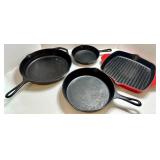 Griswold #8, Lodge & Phillip Richard Cast Iron Pan 4-piece Mixed Lot