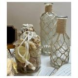 Beach Decor Mixed Lot With Shell Bags, Rope Bottles & Wood Signs