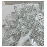 Clear Pressed Glass Punch Bowl & 8 Cups (Lot of 9)