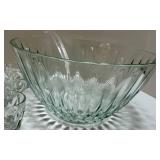 Clear Pressed Glass Punch Bowl & 8 Cups (Lot of 9)