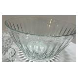Clear Pressed Glass Punch Bowl & 8 Cups (Lot of 9)