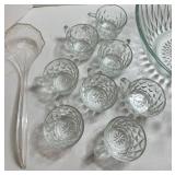 Clear Pressed Glass Punch Bowl & 8 Cups (Lot of 9)