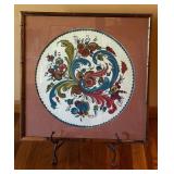 Scandinavian Rosemaling Framed Art With Easel