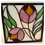 Stained Glass Style Floral Panel & Stone Duck Figurine Mixed Lot