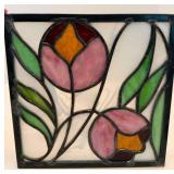 Stained Glass Style Floral Panel & Stone Duck Figurine Mixed Lot