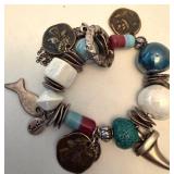 Turquoise Beaded Jewelry Set - Bracelet, Sterling Silver Necklace & Adjustable Ring