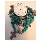 Turquoise Beaded Jewelry Set - Bracelet, Sterling Silver Necklace & Adjustable Ring