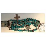 Turquoise Beaded Jewelry Set - Bracelet, Sterling Silver Necklace & Adjustable Ring