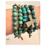Turquoise Beaded Jewelry Set - Bracelet, Sterling Silver Necklace & Adjustable Ring