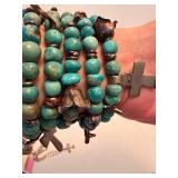 Turquoise Beaded Jewelry Set - Bracelet, Sterling Silver Necklace & Adjustable Ring