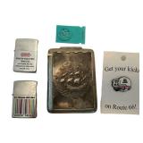 Vintage Zippo Lighters & Ship Relief Cigarette Case Mixed Lot