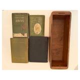 Antique Wood Drawer With Vintage Books Mixed Lot