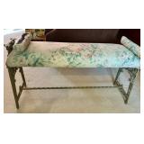 Vintage Painted Metal Bench With Floral Upholstery - Project Piece