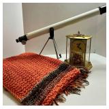 Kundo Mantel Clock, Tasco Telescope & Crocheted Textile Mixed Lot