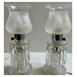 Pair of Crystal Boudoir Table Lamps With Frosted Glass Shades, Bobeche with Crystals