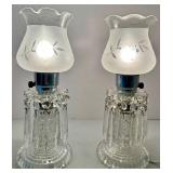 Pair of Crystal Boudoir Table Lamps With Frosted Glass Shades, Bobeche with Crystals