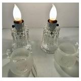 Pair of Crystal Boudoir Table Lamps With Frosted Glass Shades, Bobeche with Crystals