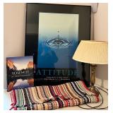 Attitude Framed Wall Art, Yosemite Book, Brass Lamp & Woven Textile Mixed Lot
