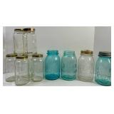 Assorted Clear & Blue Glass Mason Jars (Lot of 8)