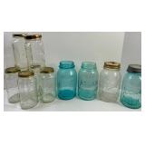 Assorted Clear & Blue Glass Mason Jars (Lot of 8)