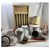 Antique Washboards & Enamelware Kitchen Mixed Lot