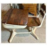 Vintage School Desk Chair With Attached Writing Table