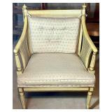 Vintage Cane Armchair With Upholstered Seat & Back