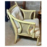 Vintage Cane Armchair With Upholstered Seat & Back