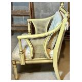 Vintage Cane Armchair With Upholstered Seat & Back