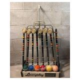 Vintage South Bend Lawnplay Croquet Set With Stand