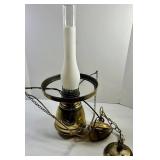 Vintage Hanging Oil Lamp With Etched Glass Shade