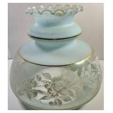 Vintage Hanging Oil Lamp With Etched Glass Shade