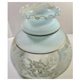 Vintage Hanging Oil Lamp With Etched Glass Shade