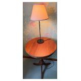 Round Wood Side Table With Lamp
