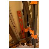 Mixed Lot: Bar Clamps, Levels & Squares