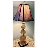 Ribbed Glass Table Lamp With Fabric Shade - Lots 475, 476 and 477 are Matching
