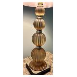 Ribbed Glass Table Lamp With Fabric Shade - Lots 475, 476 and 477 are Matching