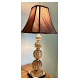 Decorative Ribbed Glass Table Lamp With Dark Shade - Lots 475, 476 and 477 are Matching