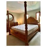 King Size Ornate Wood Bed Frame & Mattress - Lots 478, 479 and 480 are Coordinating