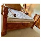 King Size Ornate Wood Bed Frame & Mattress - Lots 478, 479 and 480 are Coordinating