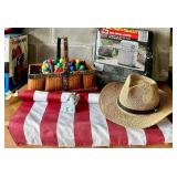 Range Master Gas Grill Cover, Straw Hat, American Flag & Wicker Basket Mixed Lot