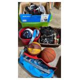 Mixed Sports Gear Lot With Bauer Skates, Horseshoes & Basketballs