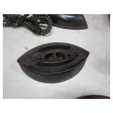 Vintage Irons & Heavy Steel Enameled Pot