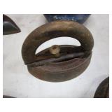 Vintage Irons & Heavy Steel Enameled Pot