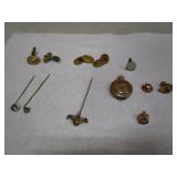 Gold?? Cuff Links, Pocket Watch, Pins